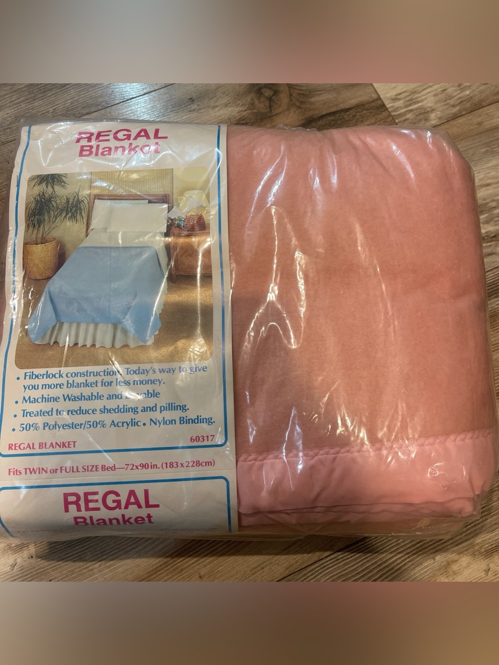 Vintage Old Stock Pink Acrylic Polyester Regal Blanket Pink Twin Full 72x90 Inch